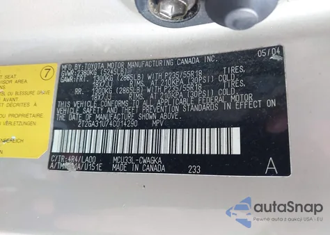 2004 Lexus Rx 330 z USA, uszkodzony, nr VIN 2T2GA31U74C014290